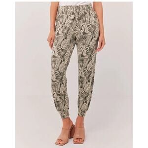 Pact Women's Small Beige Black Palm Print Organic Cotton Pull On Jogger Pants S